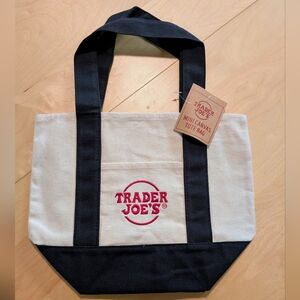 *NEW* Trader Joe's Mini Canvas Tote Bag In Blue And White